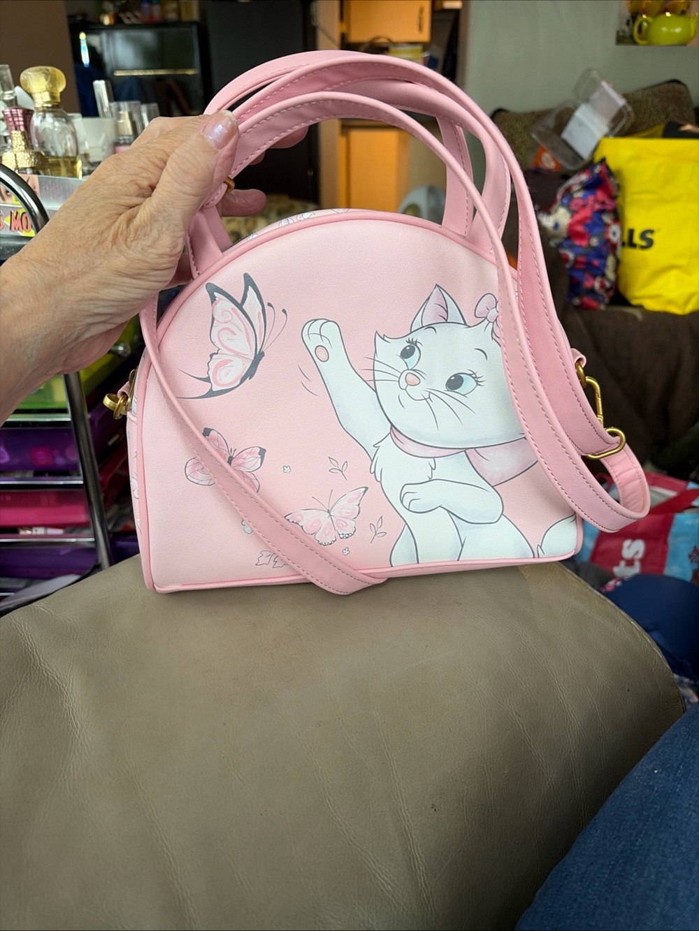 Disney Loungefly Pink Cat Marie & Butterfly Dome Satchel Handbag. New!